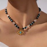 Evil Eye Obsidian & Turquoise Necklace | Protective Spiritual Jewelry - Auratract